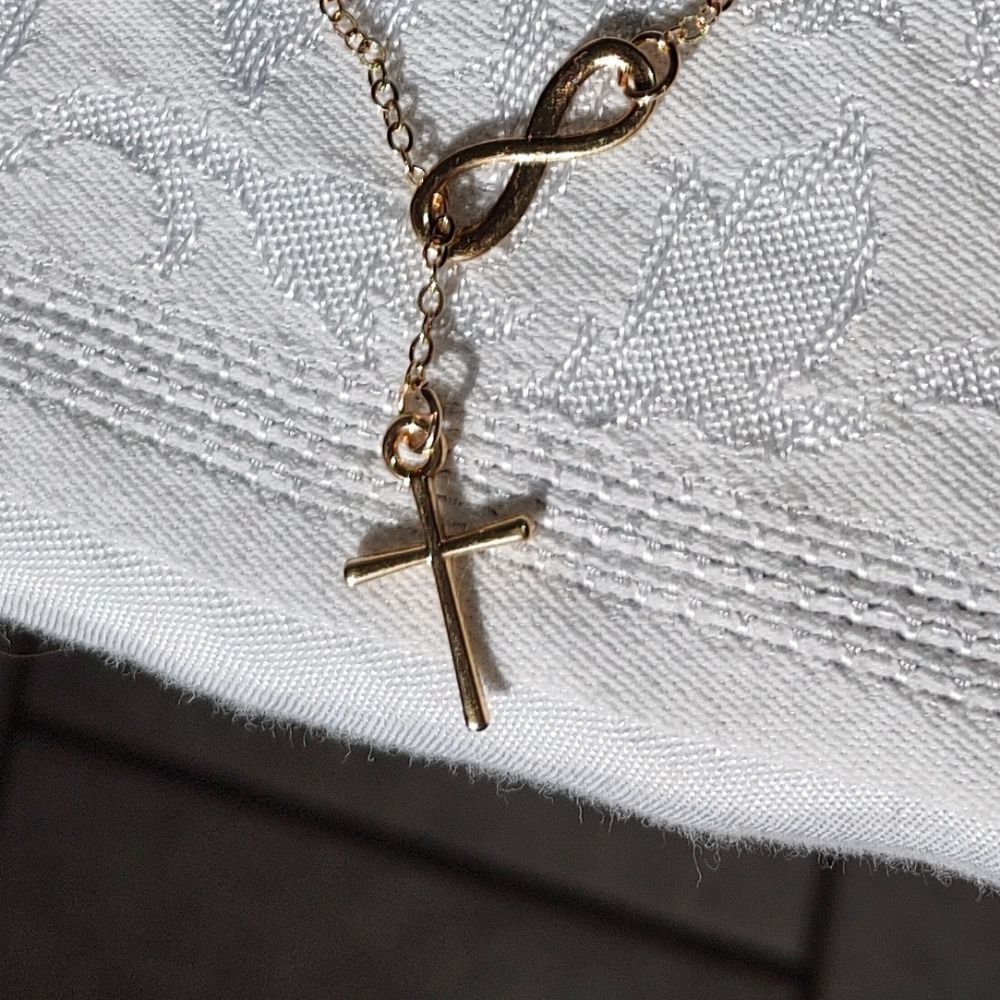 Gold Tone Infinity Cross Necklace
